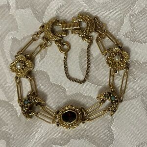 Vintage Goldette NY Victorian Revival Bracelet, Gold-tone, 7.5 In, Moons&Flowers
